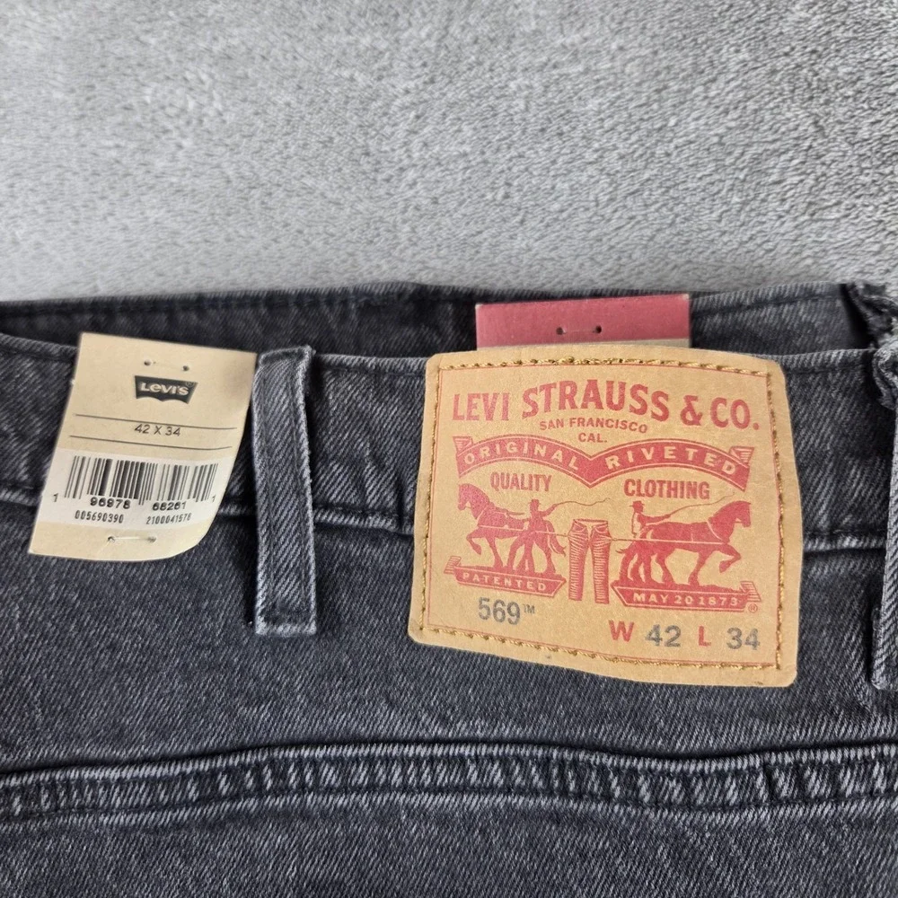 NWT Levi's Jeans Black 569 Loose Straight Baggy Y2K Stretch Men's 42x34 DIstress